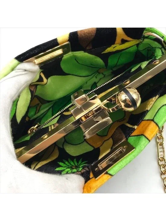 Fendi Items Peekaboo Click Velvet 2-Way Chain Shoulder Bag Green - Picture 8 of 10